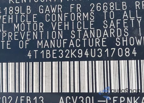 2004 Toyota Camry Le from USA, damaged, VIN 4T1BE32K94U317084